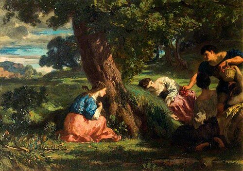 Cherries: A Group of Young Women in a Landscape, One of Them Holding a Basket of Cherries, 1850, Barthélemy Menn