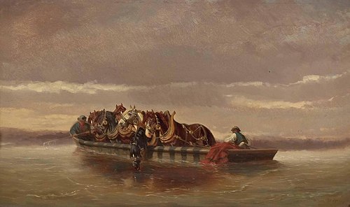 Fording the Danube at Wachau, 1902, Alexander Bensa