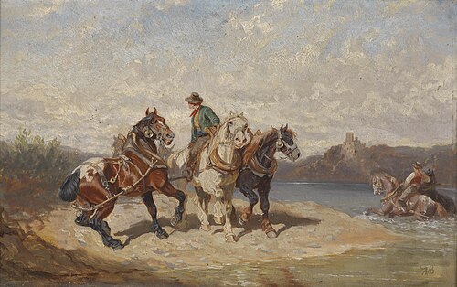 Treidelpferde an der Donau, 1902, Alexander Bensa