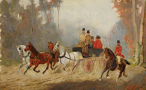 A Four-in-hand Driving Through a Wood, 1887, Alexander Bensa