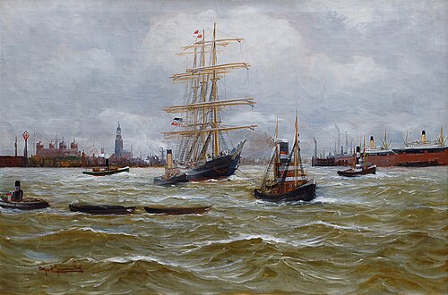 Dreimaster und Schlepper im Hamburger Hafen, , Alfred Jensen