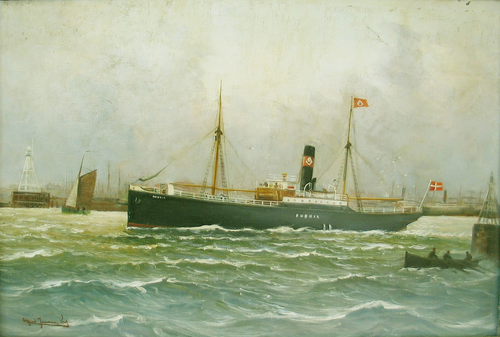 Harbour scene with the steamship Phønix., 1920, Alfred Jensen