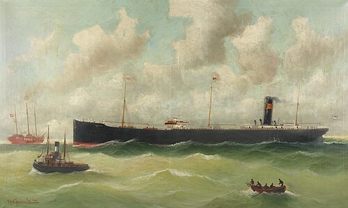 Hamburg Tanker passes fire ship "Elbe 2", 1906, Alfred Jensen