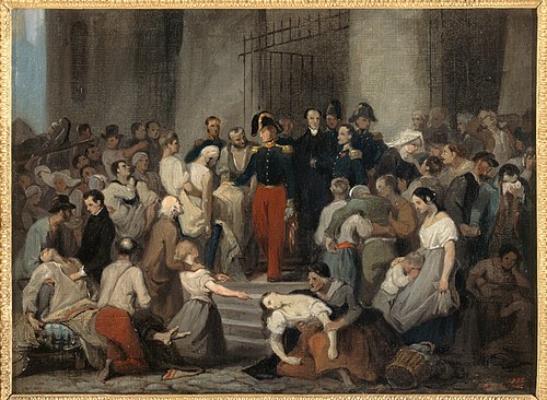 Le duc d'Orléans visitant les malades de l'Hôtel-Dieu pendant l'épidémie de choléra, en 1832, 1832, Alfred Johannot