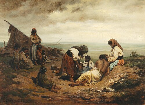 Gypsy camp by the river, 1857, Alois Schönn