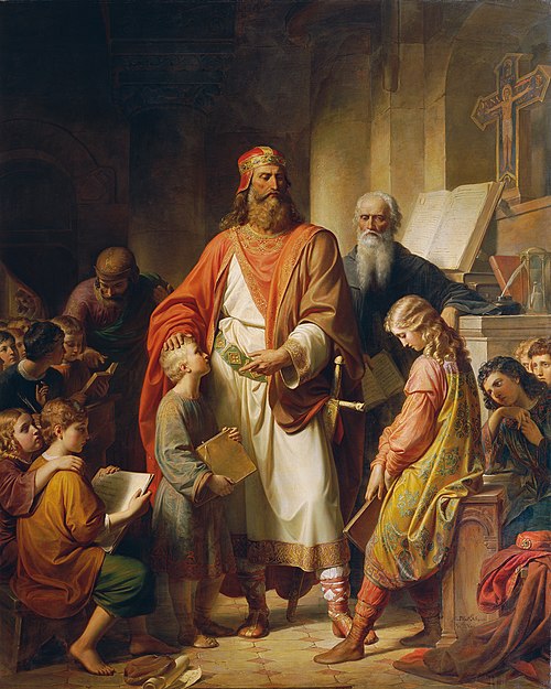 Charlemagne reprimands the neglectful students, 1855, Karl von Blaas
