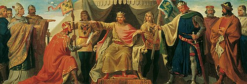 Friedrich Barbarossa enfeoffs Heinrich Jasomirgott and Heinrich the lion, 1860, Karl von Blaas