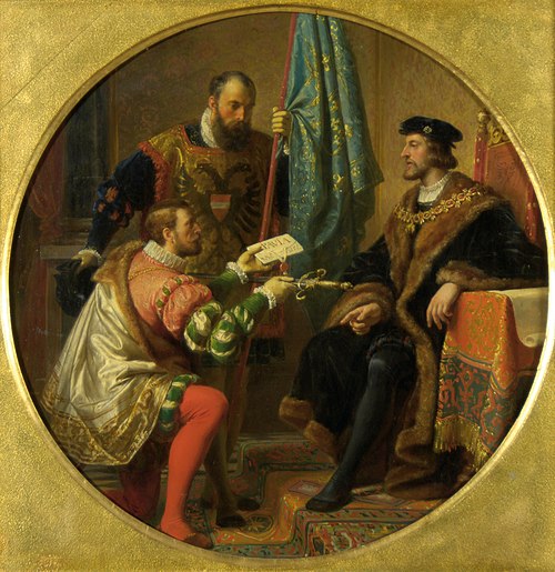 Emperor Charles V and King Francis I at Pavia 1525, 1868, Karl von Blaas