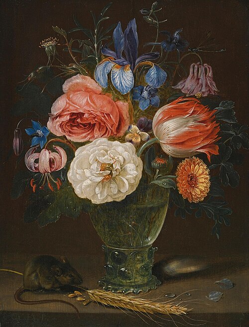 A Still Life Of Flowers In a Roemer With a Field Mouse And An Ear Of Wheat, 1650, Clara Peeters
