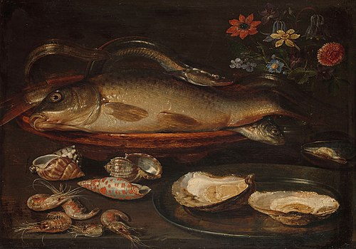 Nature morte aux poissons, huîtres et crevettes, 1600, Clara Peeters