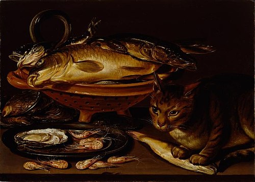Still Life of Fish and Cat, 1620, Clara Peeters