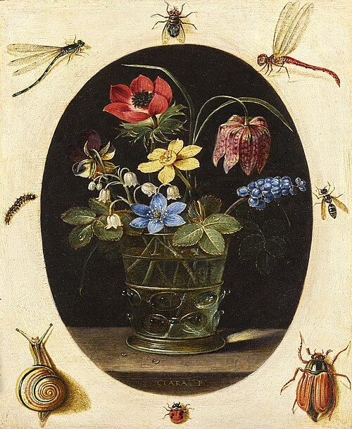 Still Life with Flowers Surrounded by Insects and a Snail, 1616, Clara Peeters