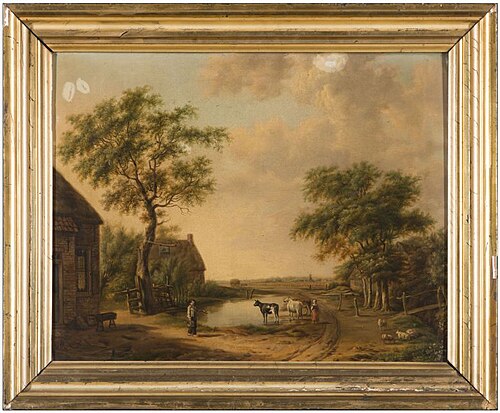 Zomers dorpslandschap met koeien aan het water, 1897, Johan Joeke Gabriël van Wicheren