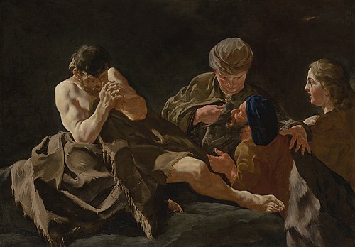 Eliphaz, Bildad and Zophar consoling Job, 1730, Giulia Lama