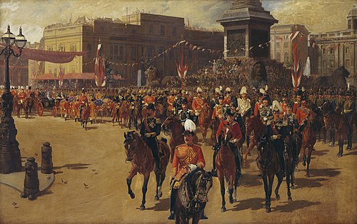 Queen Victoria's Golden Jubilee, 21 June 1887; The Royal Procession Passing Trafalgar Square, , John Charlton