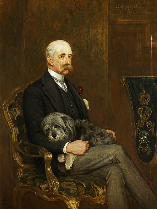 Godfrey Charles Morgan, 1st Viscount Tredegar (1831 - 1913)  with his Skye Terrier, 'Peeps', 1896, John Charlton