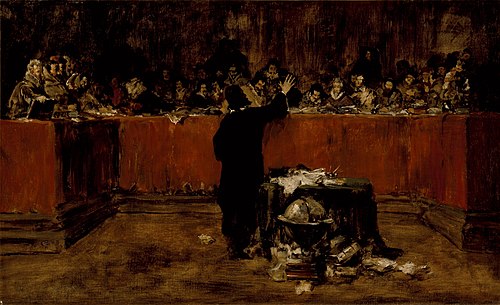 Sketch for a Picture--Columbus before the Council of Salamanca (B) (Christopher Columbus before the , 1876, William Merritt Chase