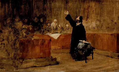 Sketch for a Picture--Columbus before the Council of Salamanca (A) (Christopher Columbus before the , 1876, William Merritt Chase