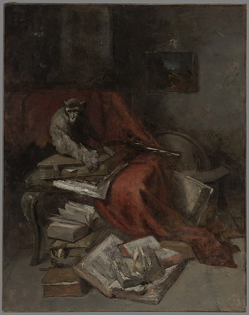 Monkeying with Literature, 1877, William Merritt Chase