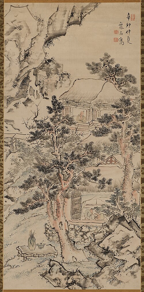 Mountain Hut and Scholar Viewing Plum Blossoms, , Ike no Taiga