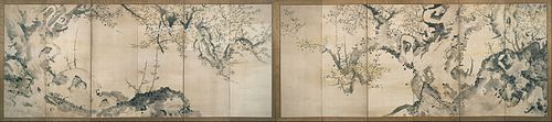 Flowering Plum Trees in Mist, 1750, Ike no Taiga