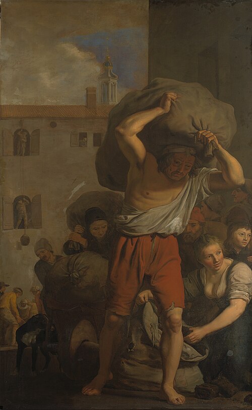 Allegorical representation of the distribution of turf to the needy, 1657, Cornelis Holsteyn