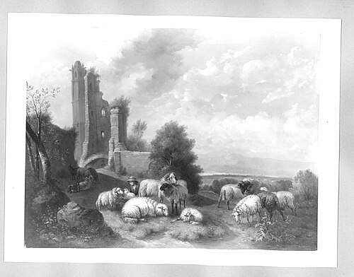 Landscape with ruin + sheep, 1846, Wilhelm Melchior