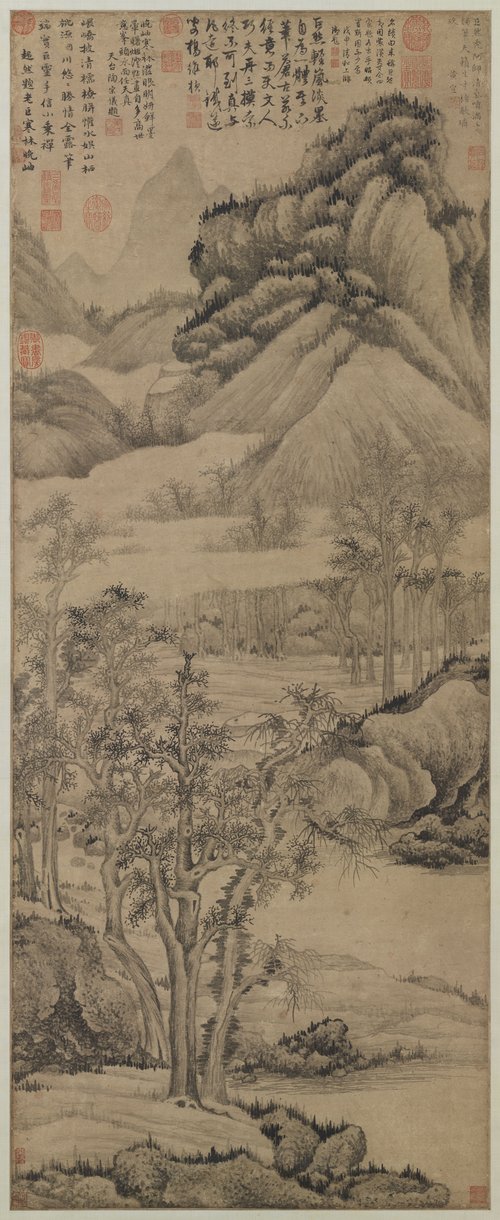 五代南唐巨然寒林晚岫圖　軸, , Juran