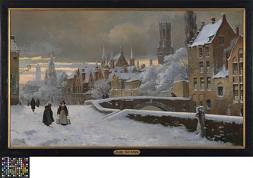 Meebrug in Brugge onder de sneeuw, 1858, Florimond Van Acker