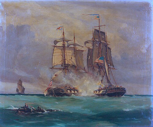 Battle Scene in the English Channel between American Ship 'Wasp' and the English Brig 'Reindeer', 1814, Thomas Whitcombe