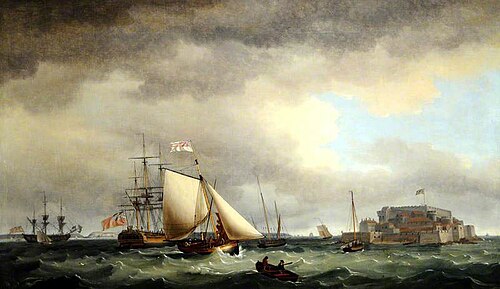 Shipping off Castle Cornet, 1785, Thomas Whitcombe