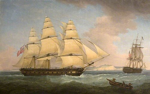 A Portrait of an East Indiaman off Dover, Kent, 1808, Thomas Whitcombe