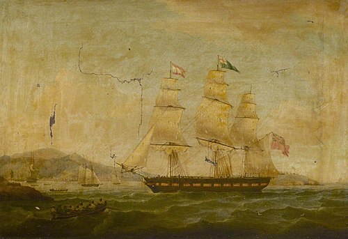 Hibernia beating off the privateer Comet, 10 January 1814: returning to port, , Thomas Whitcombe