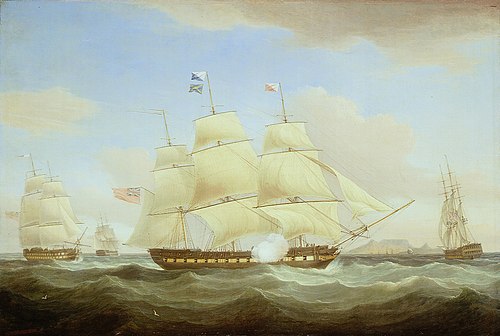 The East Indiamen 'Minerva', 'Scaleby Castle' and 'Charles Grant', 1820, Thomas Whitcombe