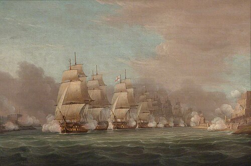 Sir John Thomas Duckworth's passage of the Dardanelles, 19 February 1807, 1900, Thomas Whitcombe