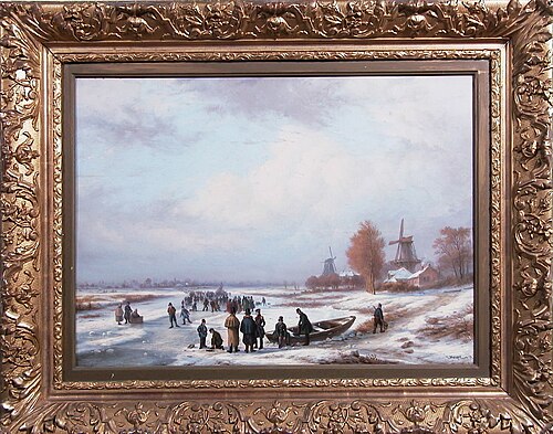 Schaatsenrijders op de benedenloop van de IJssel, 1838, Louis Meyer