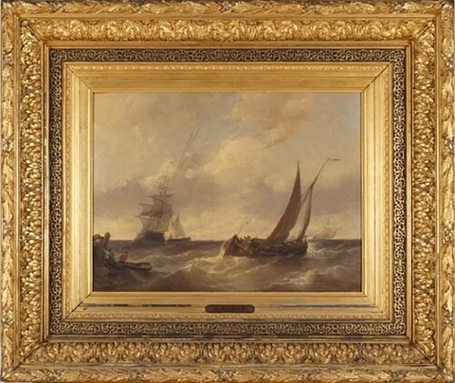 Zeegezicht met schepen, 1866, Louis Meyer