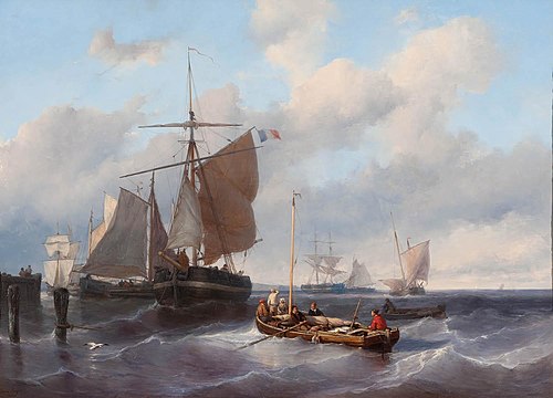 Marine met vissersschepen, , Louis Meyer
