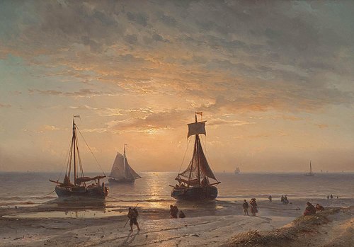 Strand bij zonsondergang, 1859, Louis Meyer