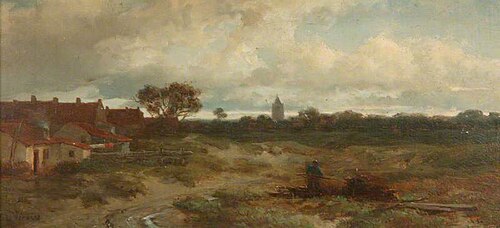 Village with a Church, , Salomon Leonardus Verveer