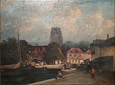 Hollands stadsgezicht, 1854, Salomon Leonardus Verveer