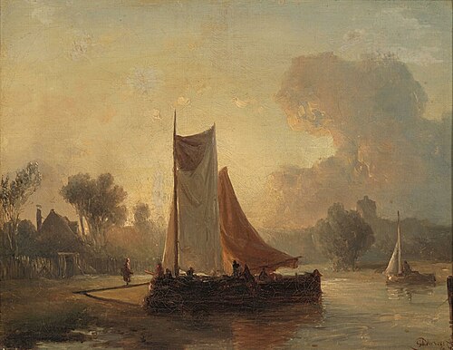 River Bank with a Mooring Boat, 1873, Salomon Leonardus Verveer