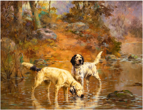 Two Setters In A Cooling Stream On The Grounds Of Overhills, , Percival Leonard Rosseau