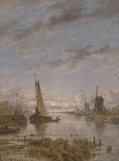 Dutch canal with sailing boats, 1891, Remigius Adrianus Haanen