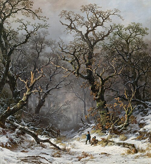 Hunters in the forest in winter, 1872, Remigius Adrianus Haanen