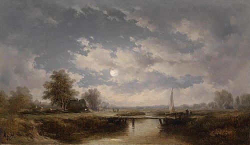 Summer evening on the canal, 1860, Remigius Adrianus Haanen