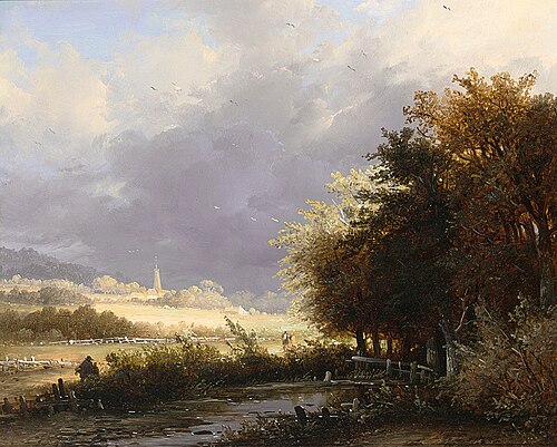 Figures on a country road, a storm approaching, , Remigius Adrianus Haanen