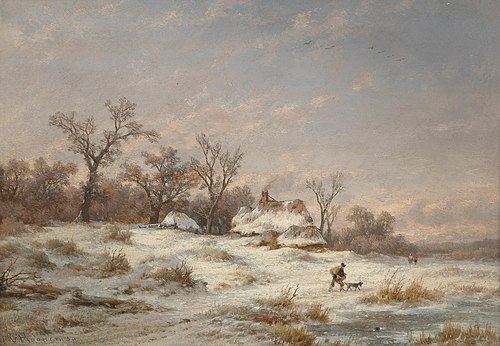 Winter landscape with decorative figures, 1890, Remigius Adrianus Haanen