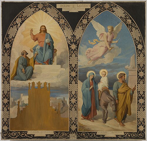 Esquisse pour l'église saint Laurent : Saint Joseph aux pieds de Jésus Christ - la Fuite en Egypte, , 1878, Louis Stanislas Faivre-Duffer