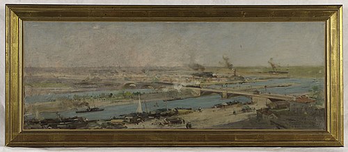 Esquisse pour la salle du conseil municipal de la mairie d'Alfortville : Vue d'Alfortville prise des, 1896, Raoul Arus